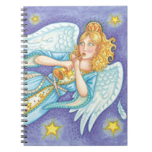 Cute Christmas, Musician Angel Playing Her Horn Notebook