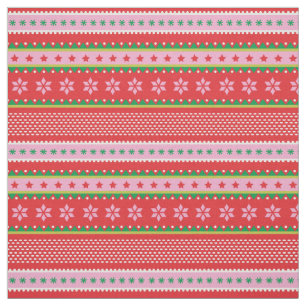 Cute Christmas Nordic pattern red white pink green Fabric