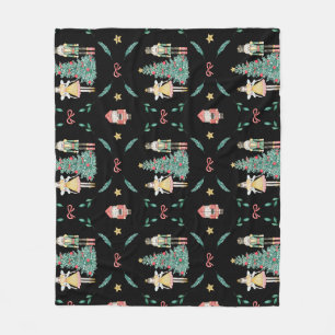Cute Christmas Nutcracker on a Black Background Fleece Blanket