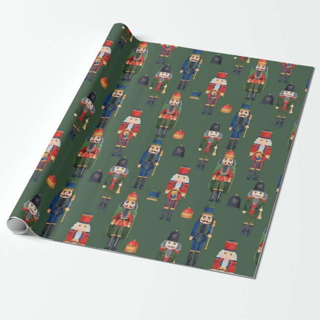 Cute Christmas Nutcracker Wrapping Paper (Unrolled)