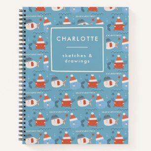 Cute Christmas Ocean Animals Fish Crab Blue Red  Notebook