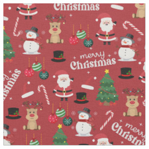 Cute Christmas On Fire Brick Red Fabric