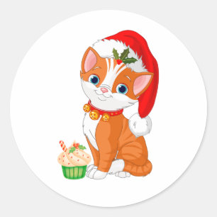 Cute Christmas Orange Kitten, Cat  Classic Round Sticker