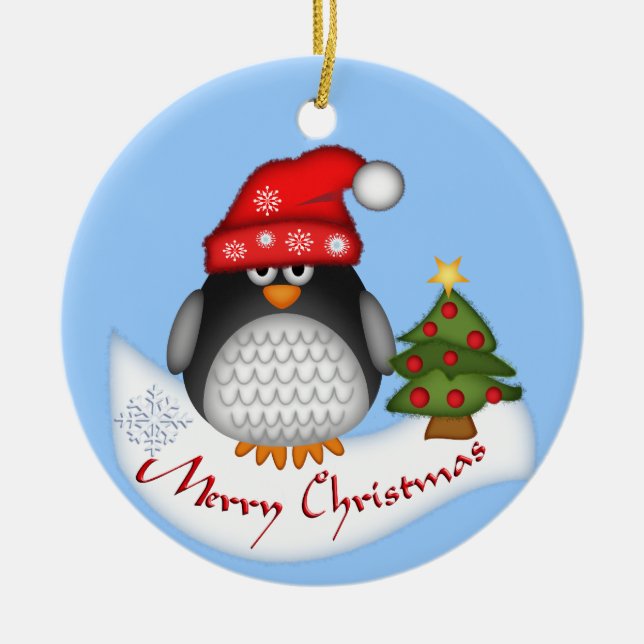 Cute Christmas ornament with Penguin and Text (Front)