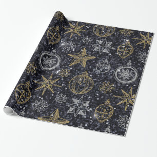 Cute Christmas Ornaments Black  Wrapping Paper