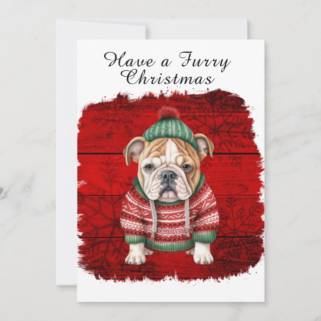 Cute Christmas Outfit Bull Dog Red Snowflake (Front)