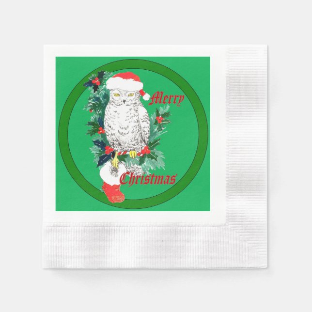 Cute Christmas Owl and Stocking Designed Napkin (Front)