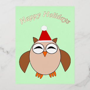 Cute Christmas Owl Custom Foil Holiday Postcard