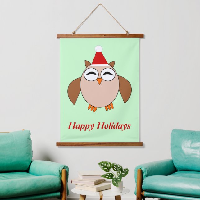 Cute Christmas Owl Custom Hanging Tapestry (Living Room)