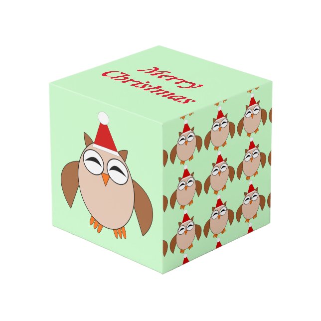 Cute Christmas Owl Custom Photo Cube (Front Angled)
