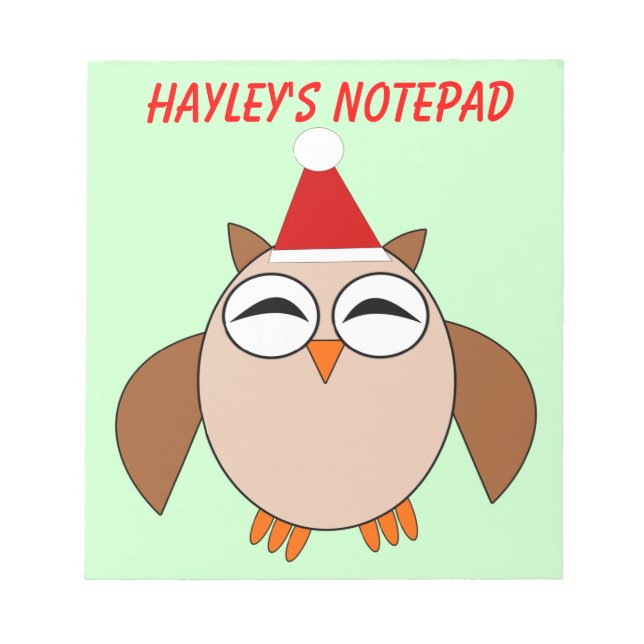 Cute Christmas Owl Customizable Notepad (Front)