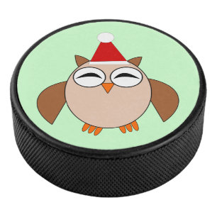 Cute Christmas Owl Hockey Puck