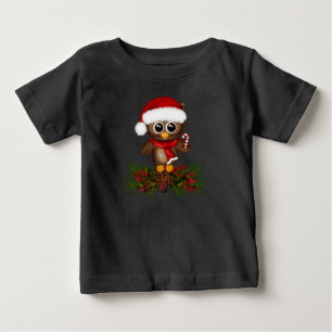 Cute Christmas Owl On Pine Branch Baby Shirt