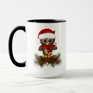 Cute Christmas Owl On Pine Branch Mug