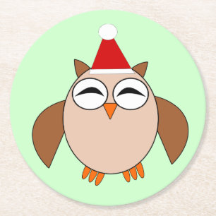 Cute Christmas Owl Paper Coasters