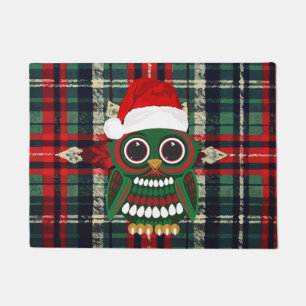 Cute Christmas Owl Plaid Cozy Festive Holiday Doormat