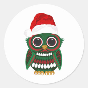 Cute Christmas Owl Plaid Cozy Festive Holiday Fun Classic Round Sticker