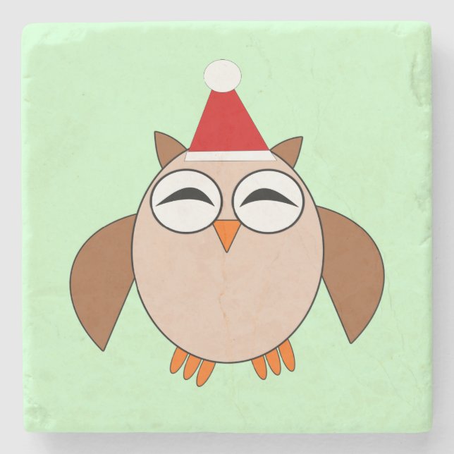 Cute Christmas Owl Stone Coaster (Front)