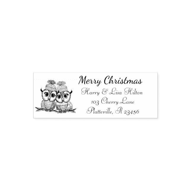 Cute Christmas Owls Address Label Self-inking Stamp (Design)