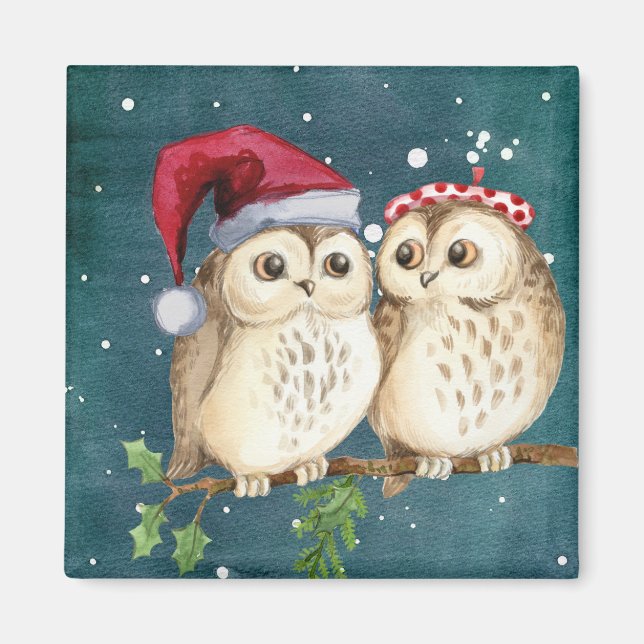 Cute Christmas Owls Magnet (Front)
