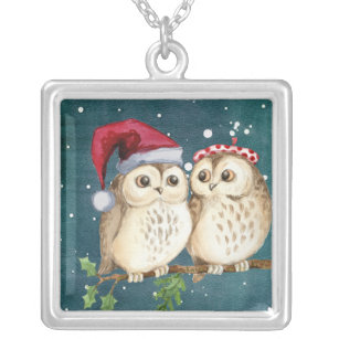 Cute Christmas Owls Silver Plated Necklace