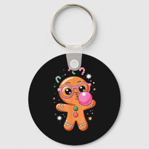 Cute Christmas Pajama Gingerbread Blowing Bubble G Keychain