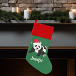 Cute Christmas Panda Bear Christmas Stocking<br><div class="desc">This beautiful Christmas panda bear stocking features a cute panda wearing a red Santa hat. This pretty personalized animal Christmas stocking is decorated with a lovely mint green holiday background. Personalize with your own text at the bottom for a classy gift.</div>