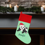 Cute Christmas Panda Bear Christmas Stocking<br><div class="desc">This beautiful Christmas panda bear stocking features a cute panda wearing a red Santa hat. This pretty personalized animal Christmas stocking is decorated with a lovely mint green holiday background. Personalize with your own text at the bottom for a classy gift.</div>