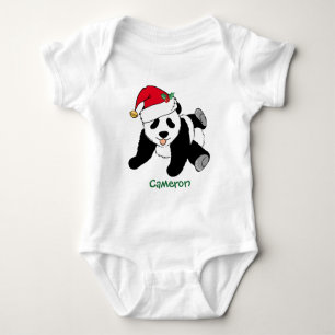 Cute Christmas Panda Bear in Santa Hat Custom Baby Bodysuit