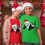 Cute Christmas Panda Bear in Santa Hat Girls T-Shirt<br><div class="desc">This cute Santa Panda is a beautiful animal holiday girls t-shirt for a kid who loves panda bears and red and green Christmas themed presents. I like wild animals and a Christmas panda bear takes the cake wearing a red Santa hat!</div>