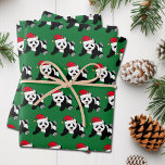 Cute Christmas Panda Bear Kids Green Holiday Wrapping Paper Sheet<br><div class="desc">Adorable green panda bear Christmas wrapping paper. This wild animal looks very cute in a holiday red Santa hat with a little smile. I like pretty Christmas animals and presents that kids will love.</div>