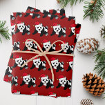 Cute Christmas Panda Bear Kids Red Wrapping Paper Sheet<br><div class="desc">Adorable red panda bear Christmas wrapping paper. This wild animal looks very cute in a holiday red Santa hat with a little smile. I like pretty Christmas animals and presents that kids will love.</div>