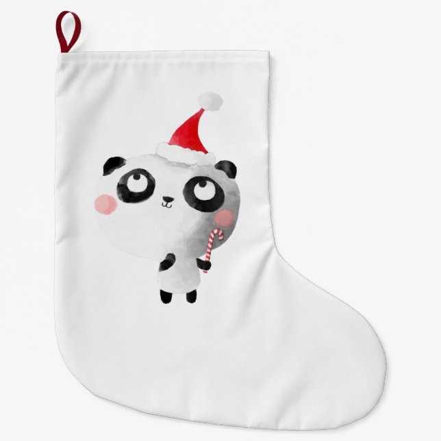 Cute Christmas Panda Bear Large Christmas Stocking (Front)
