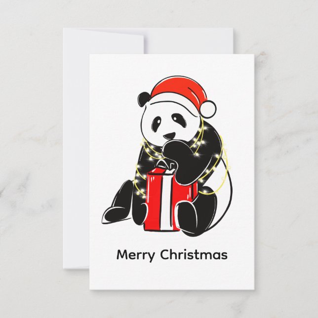 Cute Christmas Panda  – Minimal Holiday  Thank You Card (Front)