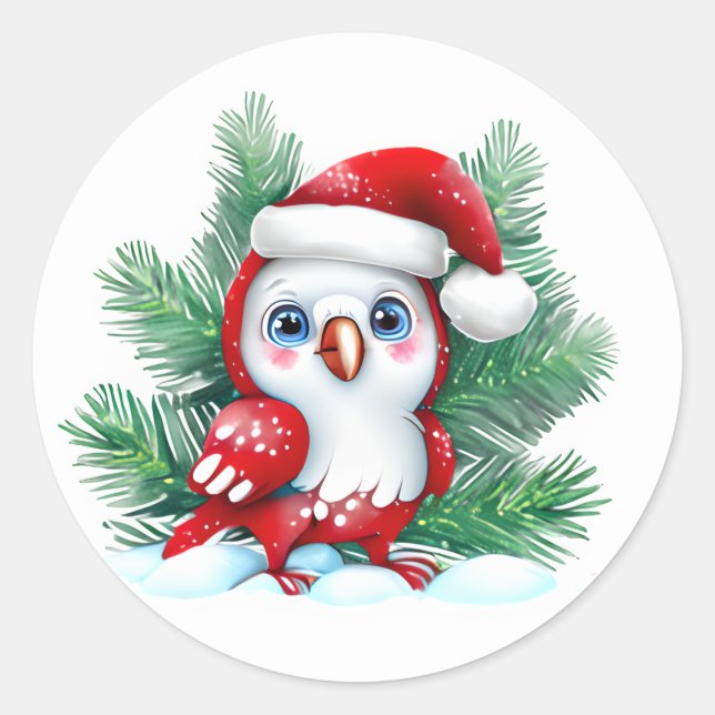 Cute Christmas Parrot Classic Round Sticker (Front)