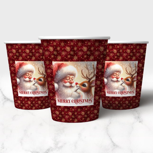 Cute Christmas Party Cups with Santa and Rudolph (Cute Christmas Party Cups with Santa and Rudolph)