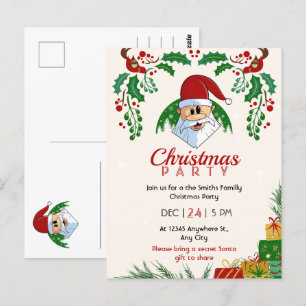 Cute Christmas Party Santa Festive Elegant Floral Postcard