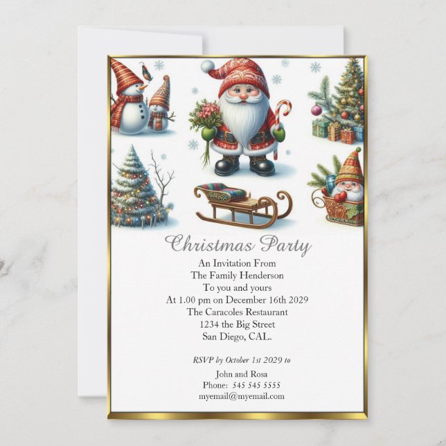 Cute Christmas party Santa White Snow  Invitation (Front)