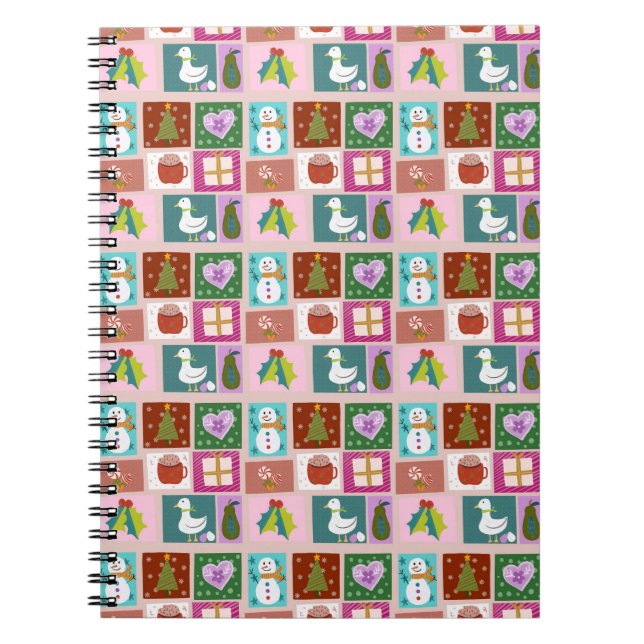 Cute Christmas Patchwork Pattern Notebook (Front)