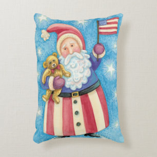Cute Christmas, Patriotic Santa Claus with Flag Accent Pillow