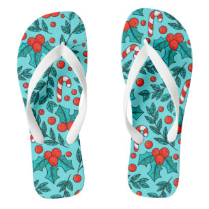 Cute Christmas Pattern Blue Flip Flops