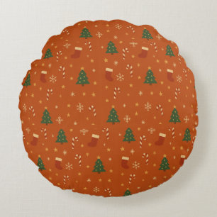 Cute Christmas Pattern – Candy Canes, Trees  Round Pillow