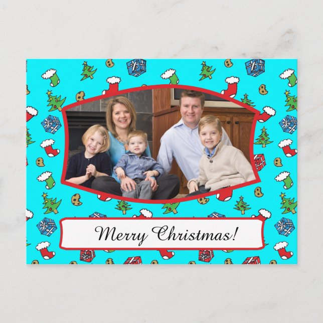 Cute Christmas Pattern Family Photo Postcard (Front)