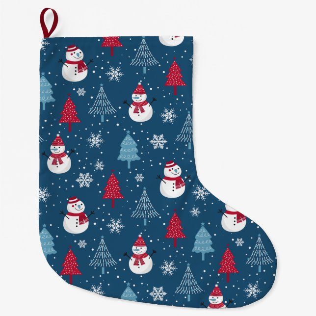 Cute Christmas Pattern Large Christmas Stocking (Front)