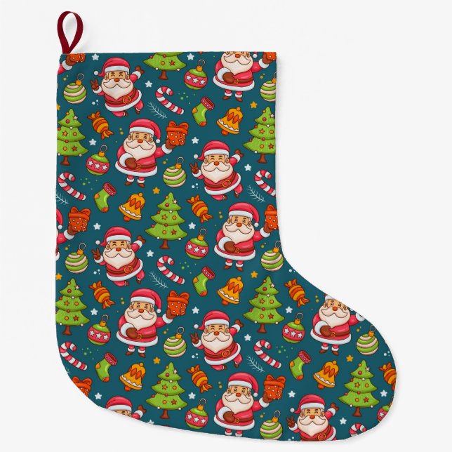 Cute Christmas Pattern Large Christmas Stocking (Front)