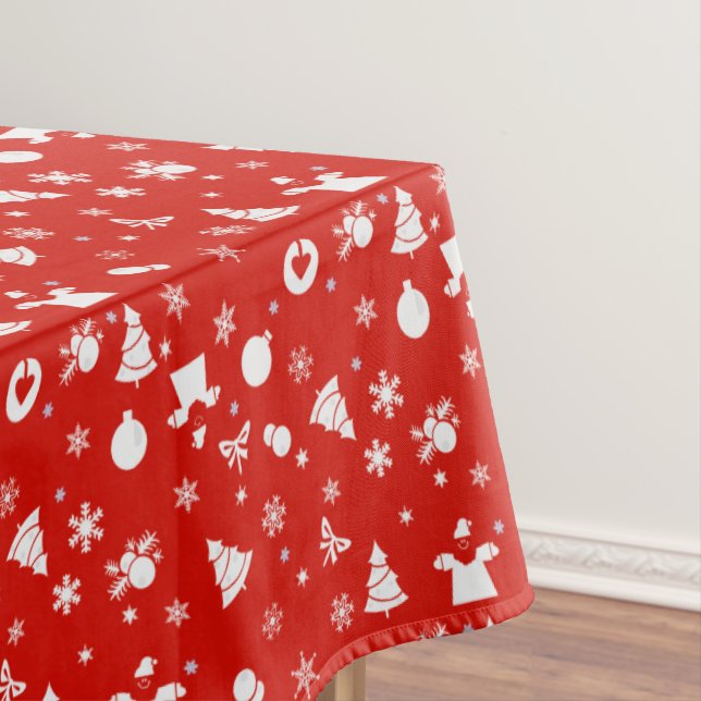 Cute Christmas Pattern on Red Tablecloth (In Situ)