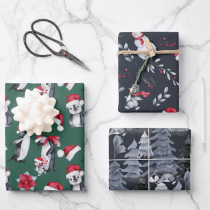 Cute Christmas Pattern Penguin Illustration Kids Wrapping Paper Sheet