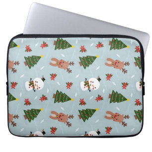 Cute Christmas Pattern   Snowman, Reindeer & Tree  Laptop Sleeve