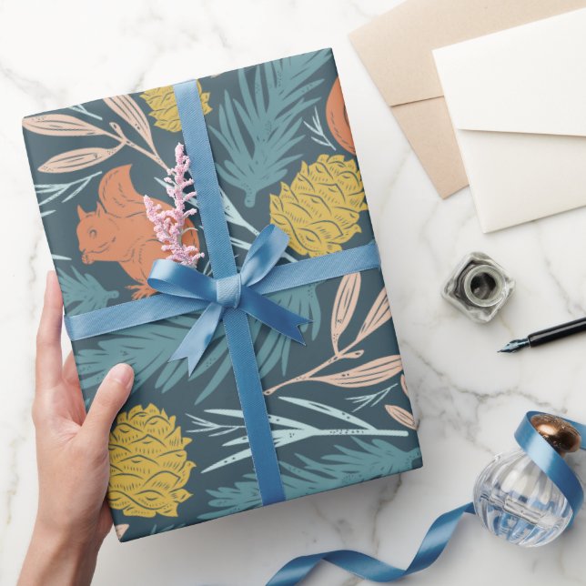 Cute Christmas Pattern Squirrel Pine Cone  Wrapping Paper (Gifting)