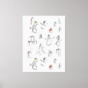 Cute Christmas Pattern with Snowman, Tree, and Gif Canvas Print